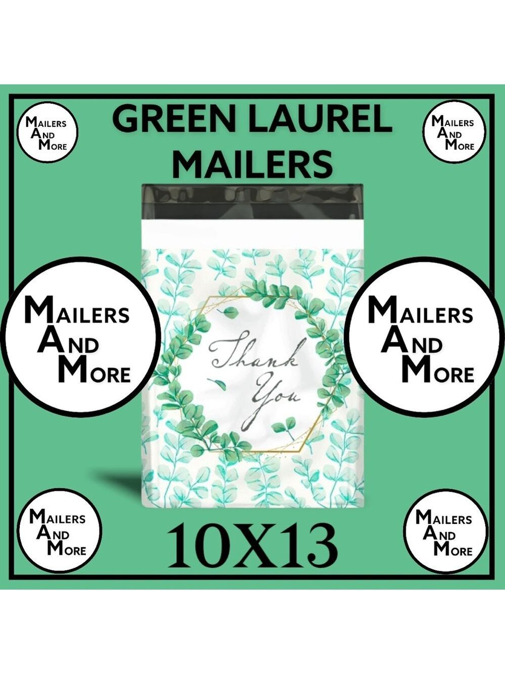 25 10X13 Poly Mailers Green Laurel Thank You Flat Shipping Envelopes - Picture 11 of 12
